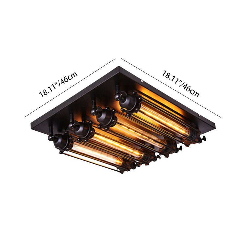 Industrial Square Iron Glass Semi-Flush Ceiling Light