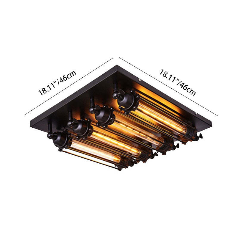 Industrial Square Iron Glass Semi-Flush Ceiling Light