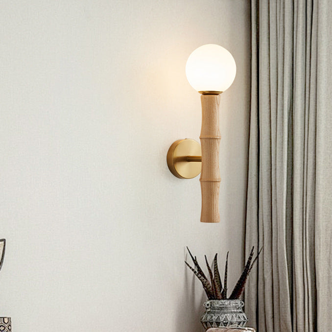 Japanese Ash Wood Iron Glass Globe Wall Sconce