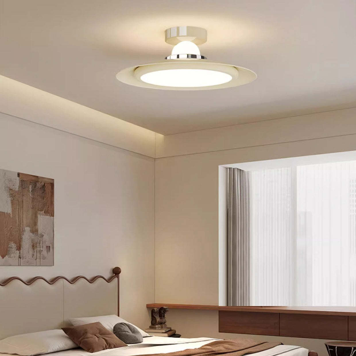 Transitional Cream Flying Saucer Ceiling Light