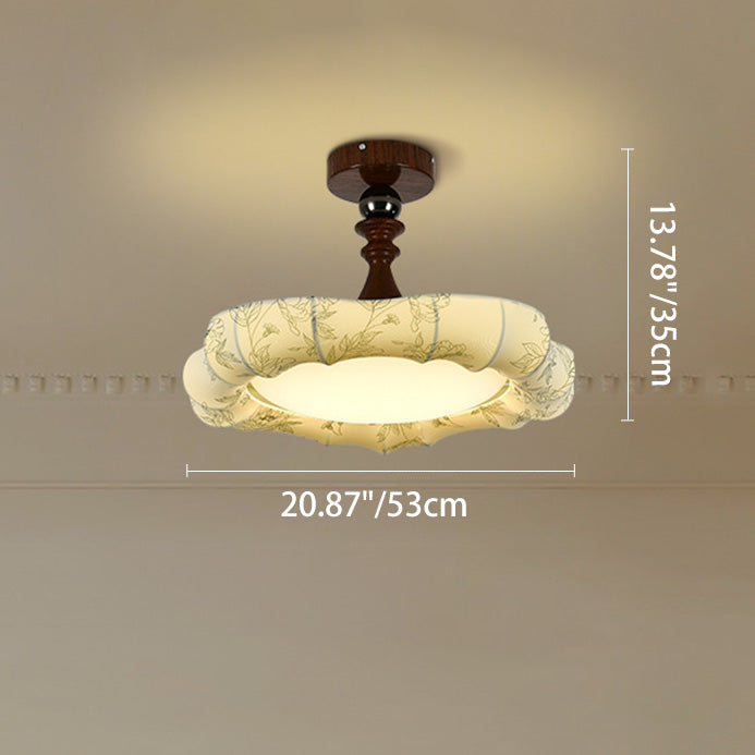 French Floral Fabric Iron Dimmable Ceiling Light
