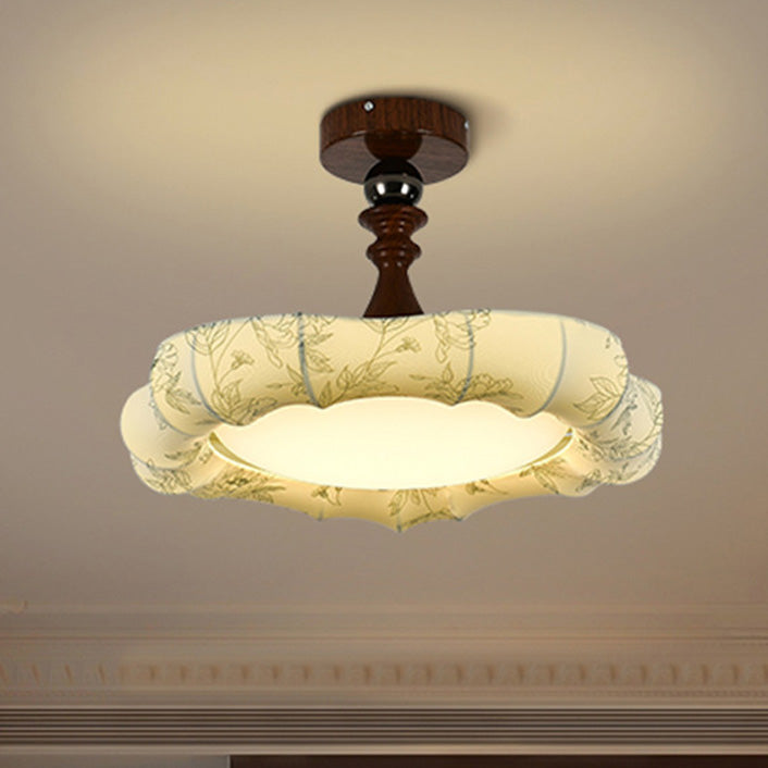 French Floral Fabric Iron Dimmable Ceiling Light