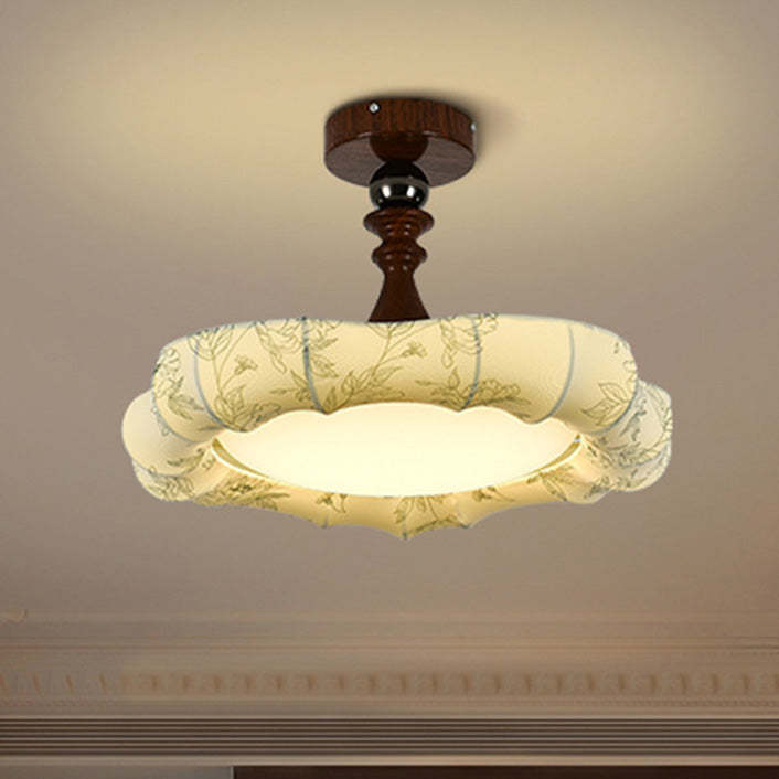 French Floral Fabric Iron Dimmable Ceiling Light