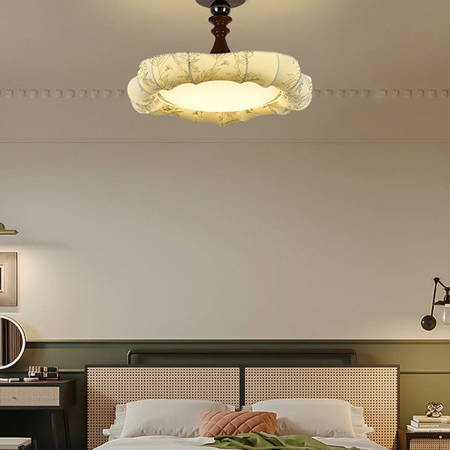 French Floral Fabric Iron Dimmable Ceiling Light