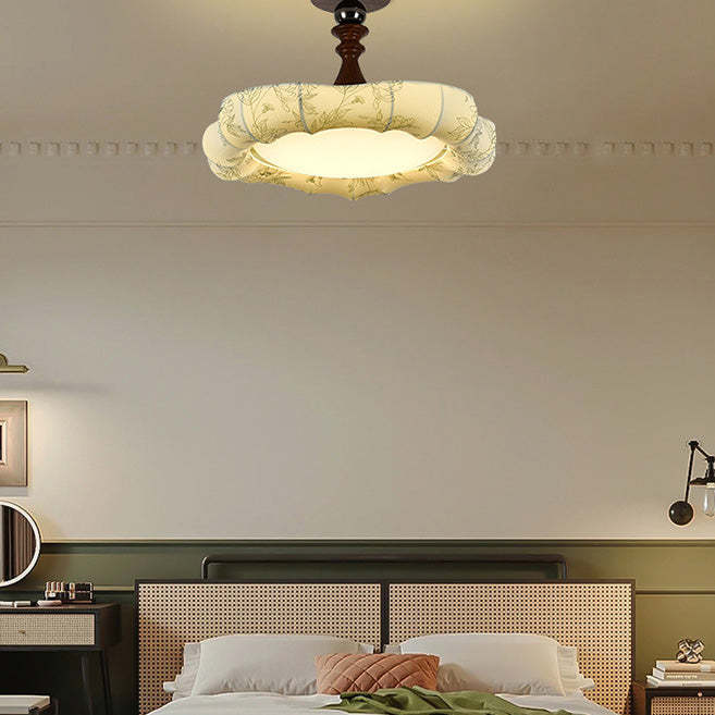 French Floral Fabric Iron Dimmable Ceiling Light