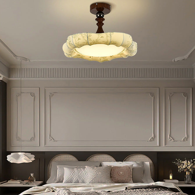 French Floral Fabric Iron Dimmable Ceiling Light