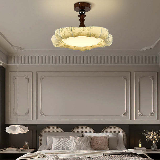 French Floral Fabric Iron Dimmable Ceiling Light — Infinitely Dimmable / 110V-120V For US/CA