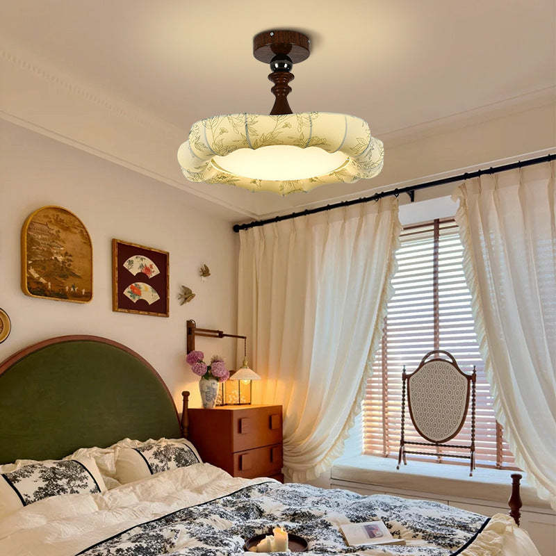 French Floral Fabric Iron Dimmable Ceiling Light