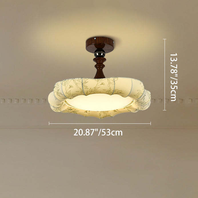 French Floral Fabric Iron Dimmable Ceiling Light