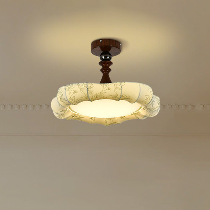 French Floral Fabric Iron Dimmable Ceiling Light