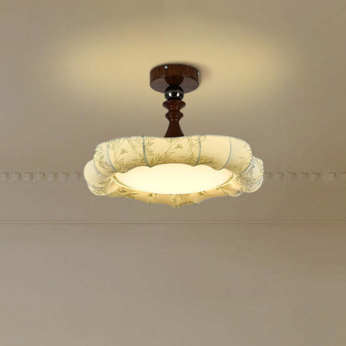 French Floral Fabric Iron Dimmable Ceiling Light