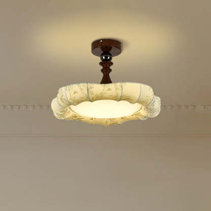 French Floral Fabric Iron Dimmable Ceiling Light