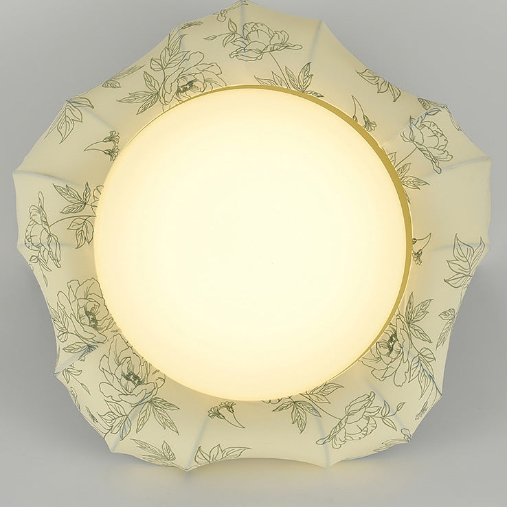 French Floral Fabric Iron Dimmable Ceiling Light