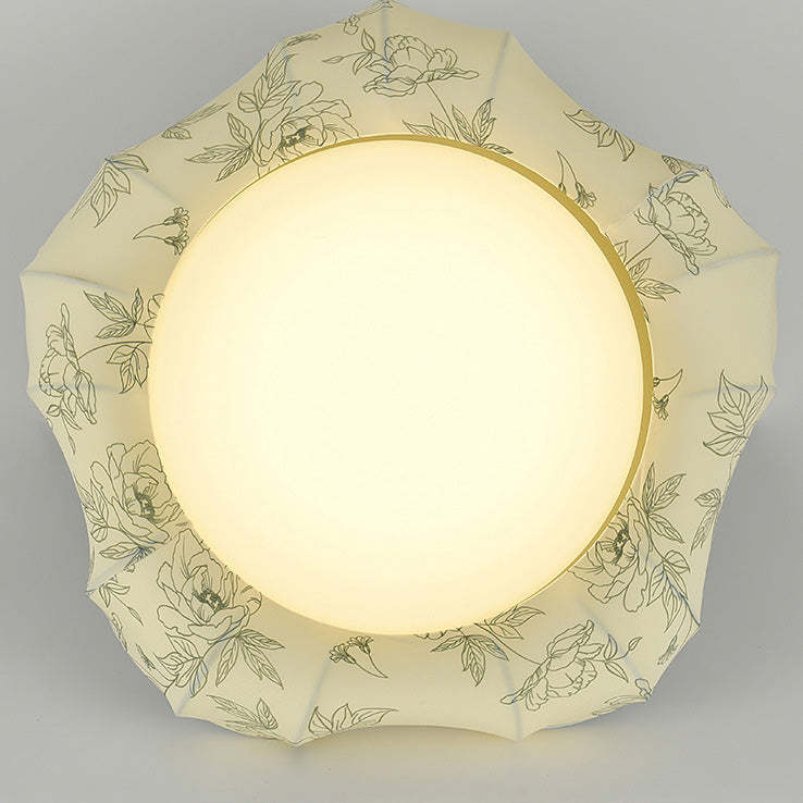 French Floral Fabric Iron Dimmable Ceiling Light