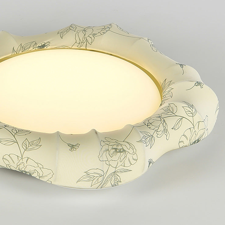 French Floral Fabric Iron Dimmable Ceiling Light