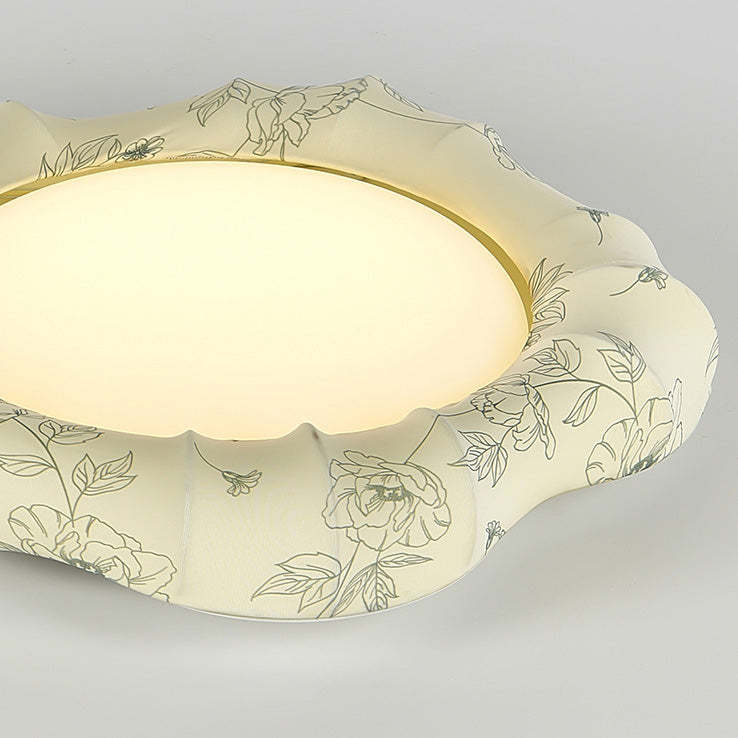 French Floral Fabric Iron Dimmable Ceiling Light