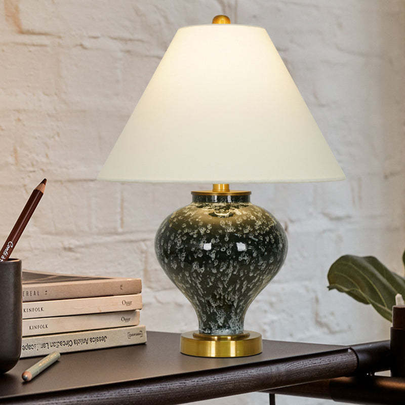 Art Deco Tapered Fabric Ceramic Metal Base Table Lamp