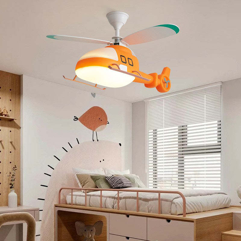 Kids Cartoon Airplane Iron Acrylic Ceiling Fan Light