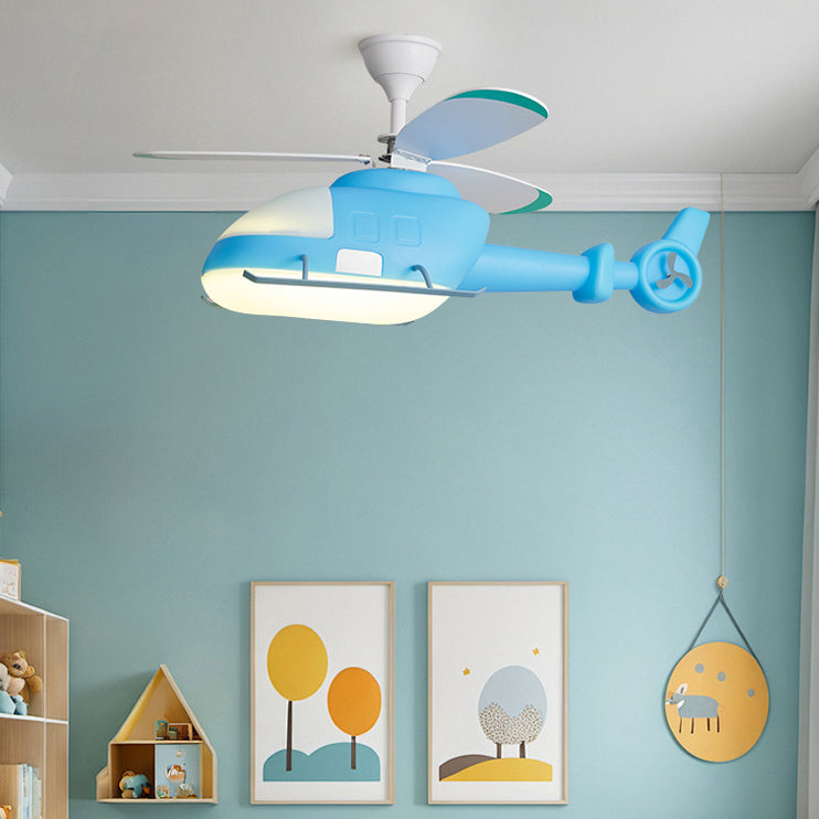 Kids Cartoon Airplane Iron Acrylic Ceiling Fan Light