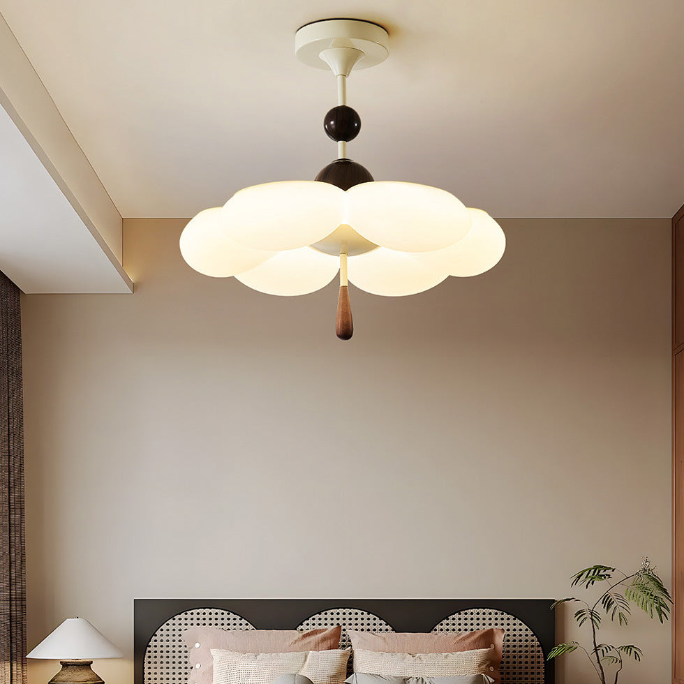 Mid-century flower beige iron semi-flush mount light — 220V-240V (UK/AU