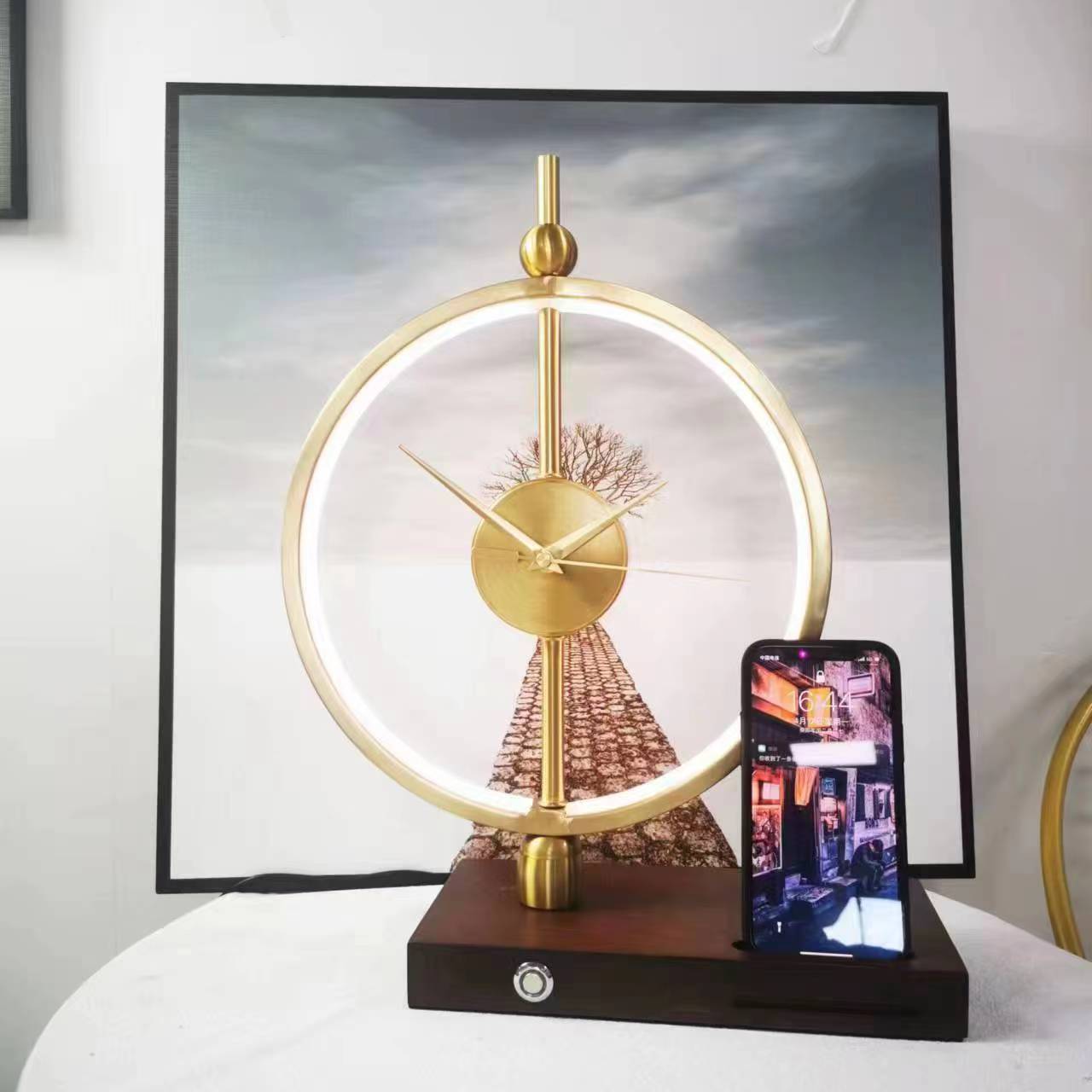 Contemporary Clock Aluminum Acrylic Table Lamp
