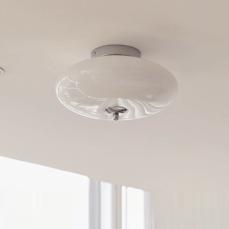 Mid-Century Bauhaus Iron Glass Round Ceiling Light