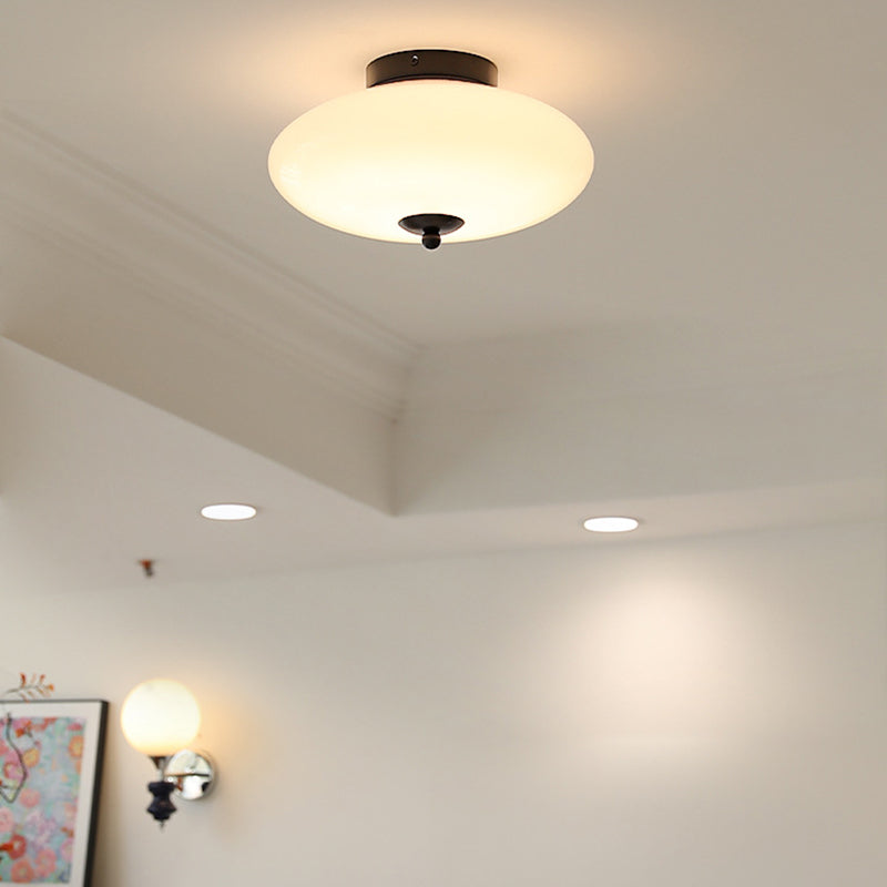 Mid-Century Bauhaus Iron Glass Round Ceiling Light