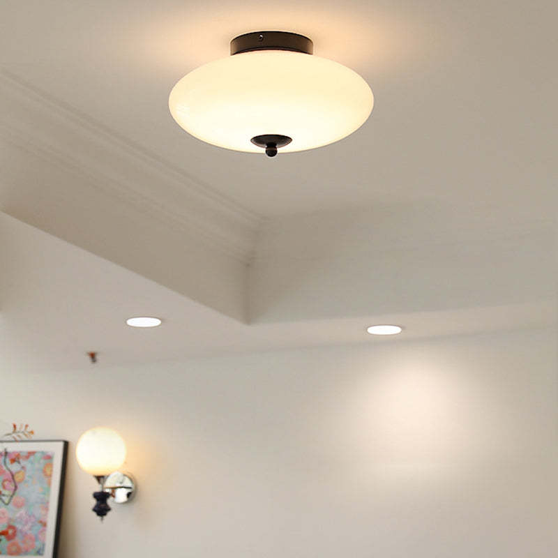 Mid-Century Bauhaus Iron Glass Round Ceiling Light — Gold / Warm Light(3000K) / 110V-120V For US/CA