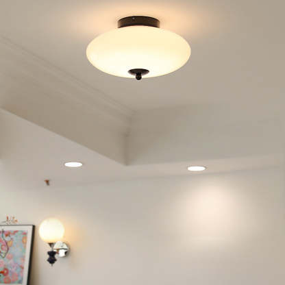 Mid-Century Bauhaus Iron Glass Round Ceiling Light — Gold / Warm Light(3000K) / 110V-120V For US/CA