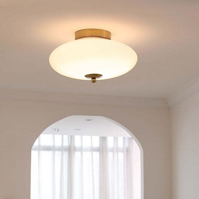 Mid-Century Bauhaus Iron Glass Round Ceiling Light
