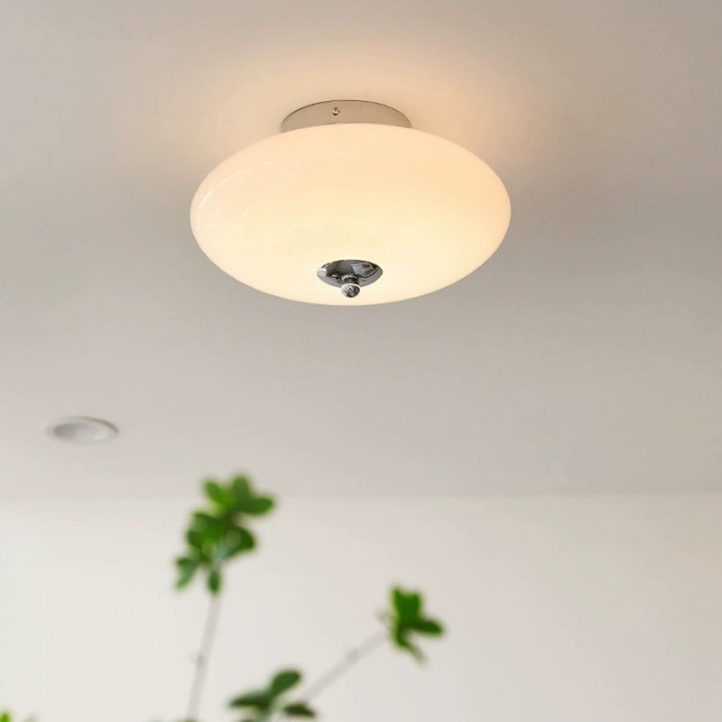 Mid-Century Bauhaus Iron Glass Round Ceiling Light — Black / Warm Light(3000K) / 220V-240V For UK/AU