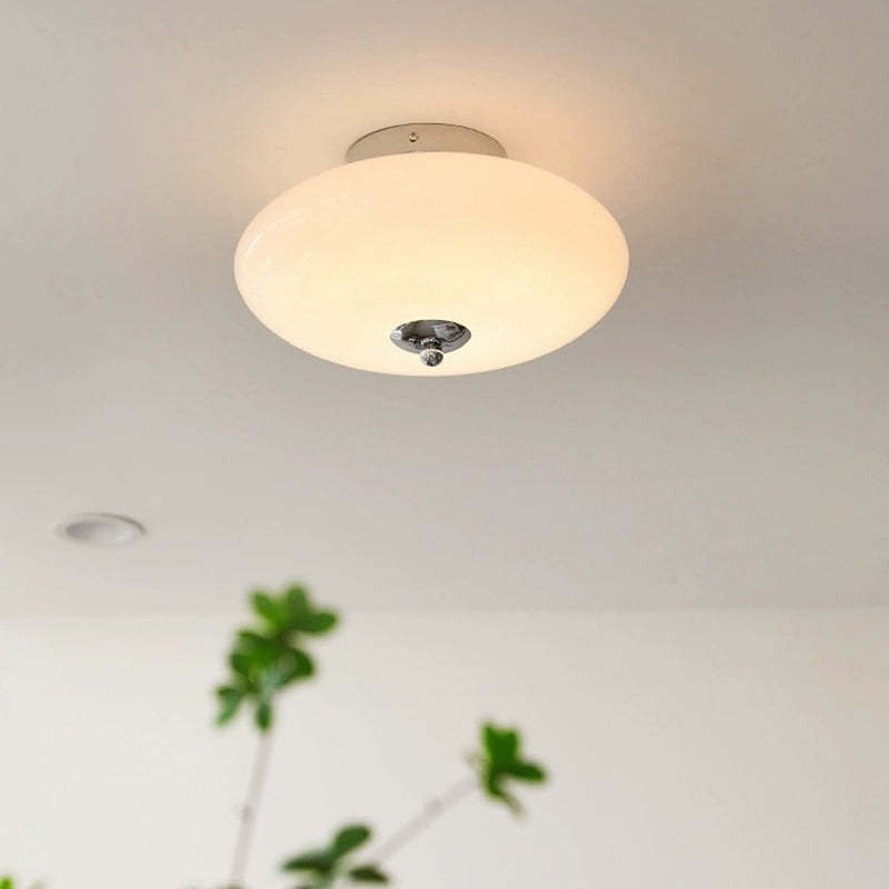 Mid-Century Bauhaus Iron Glass Round Ceiling Light — Black / Warm Light(3000K) / 220V-240V For UK/AU