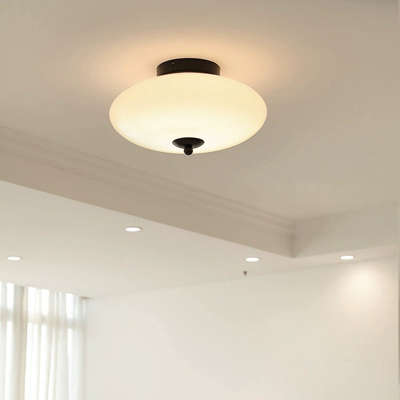 Mid-Century Bauhaus Iron Glass Round Ceiling Light