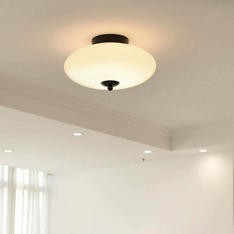 Mid-Century Bauhaus Iron Glass Round Ceiling Light