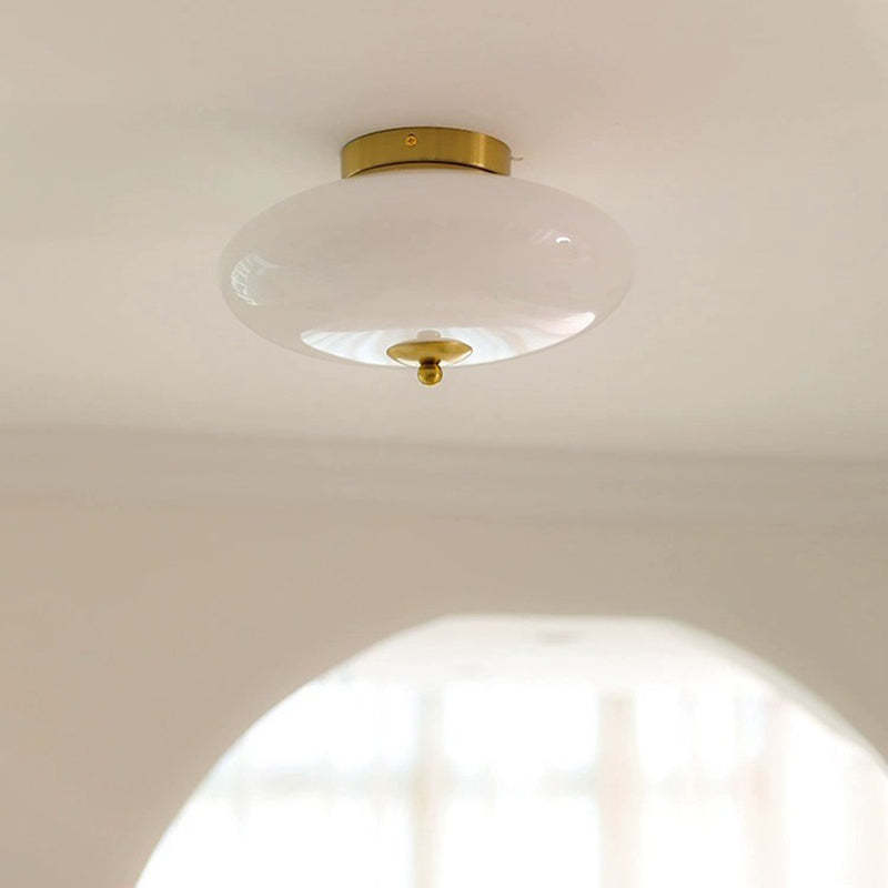 Mid-Century Bauhaus Iron Glass Round Ceiling Light
