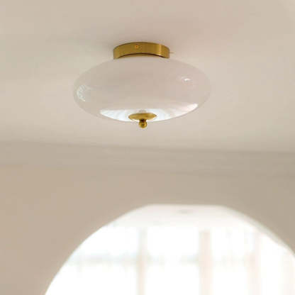 Mid-Century Bauhaus Iron Glass Round Ceiling Light