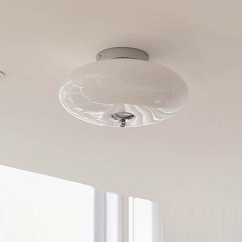 Mid-Century Bauhaus Iron Glass Round Ceiling Light