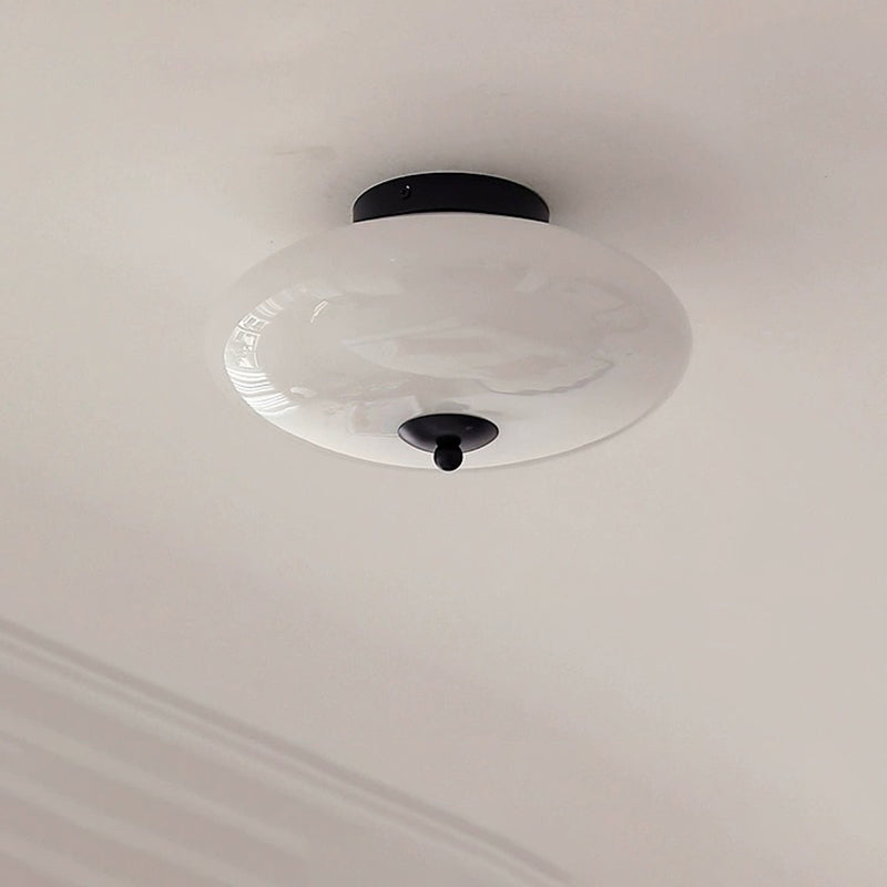 Mid-Century Bauhaus Iron Glass Round Ceiling Light