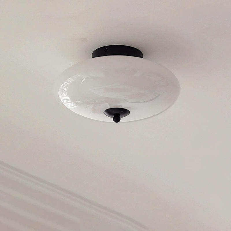 Mid-Century Bauhaus Iron Glass Round Ceiling Light