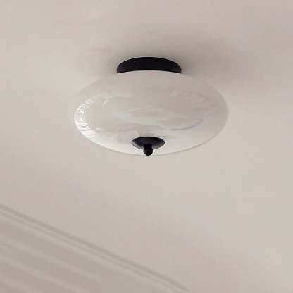 Mid-Century Bauhaus Iron Glass Round Ceiling Light