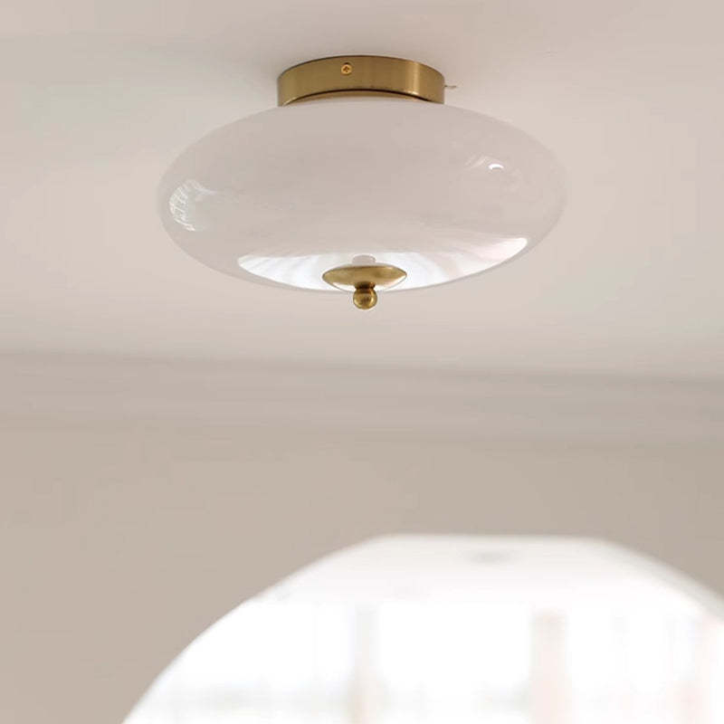 Mid-Century Bauhaus Iron Glass Round Ceiling Light