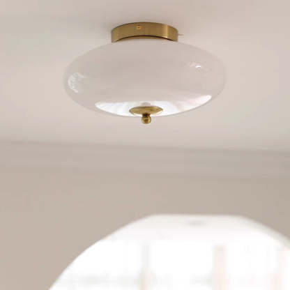 Mid-Century Bauhaus Iron Glass Round Ceiling Light