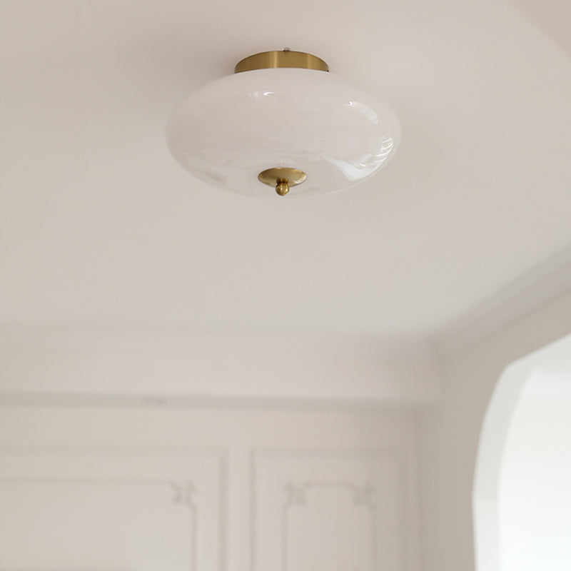 Mid-Century Bauhaus Iron Glass Round Ceiling Light