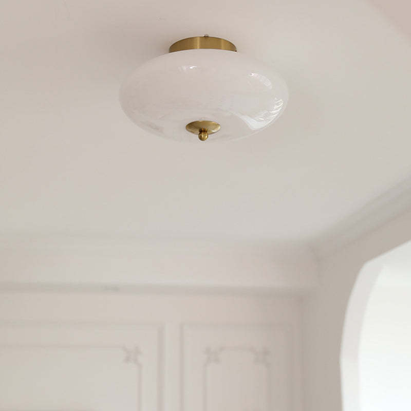 Mid-Century Bauhaus Iron Glass Round Ceiling Light