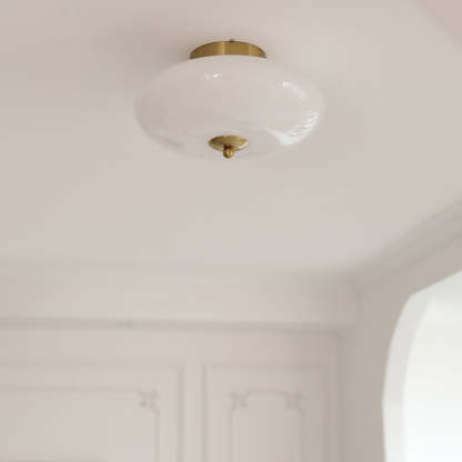 Mid-Century Bauhaus Iron Glass Round Ceiling Light