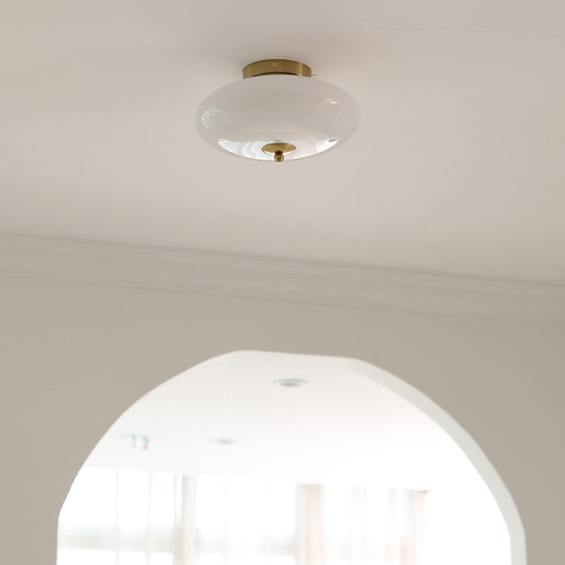 Mid-Century Bauhaus Iron Glass Round Ceiling Light