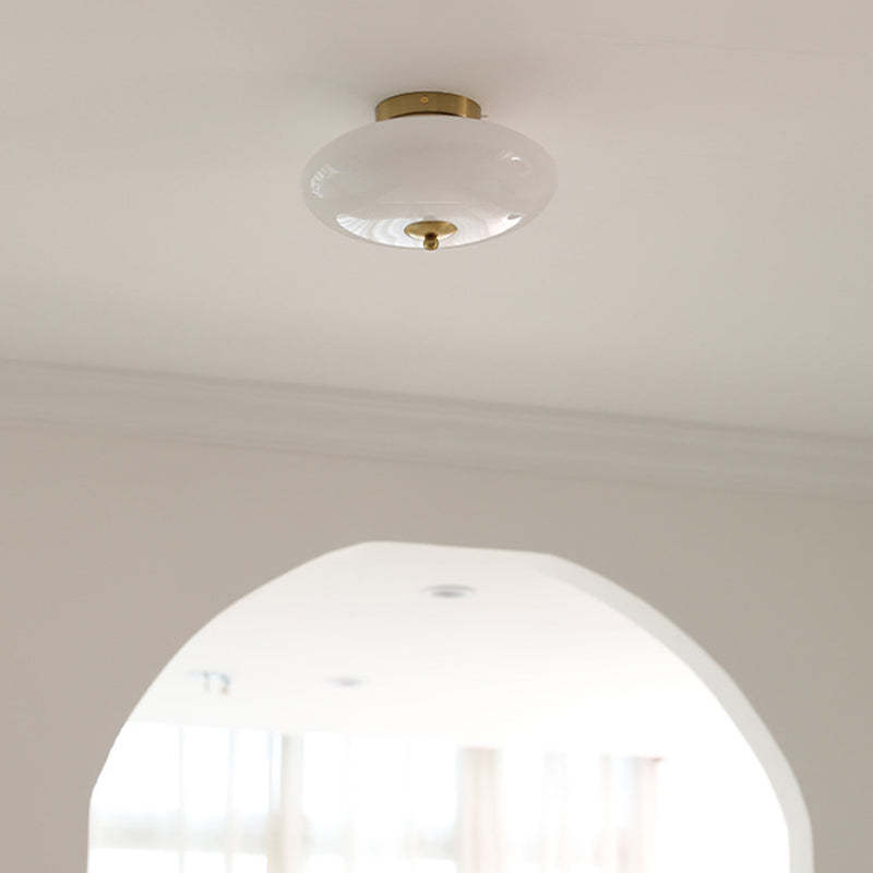Mid-Century Bauhaus Iron Glass Round Ceiling Light