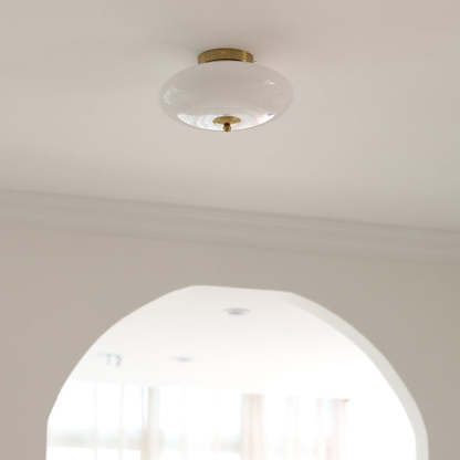 Mid-Century Bauhaus Iron Glass Round Ceiling Light