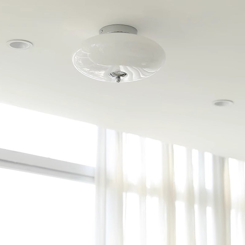 Mid-Century Bauhaus Iron Glass Round Ceiling Light — Silver / Warm Light(3000K) / 110V-120V For US/CA