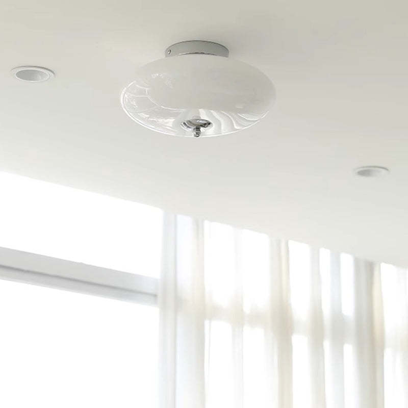 Mid-Century Bauhaus Iron Glass Round Ceiling Light — Silver / Warm Light(3000K) / 110V-120V For US/CA